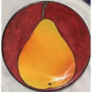 Rainbow Gate Santa Fe NM Hand Painted Pear Ceramic Plate Red Yellow 10.5 Inch